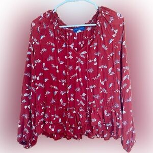 Simply styled ruffle long sleeve fashion blouse size large
